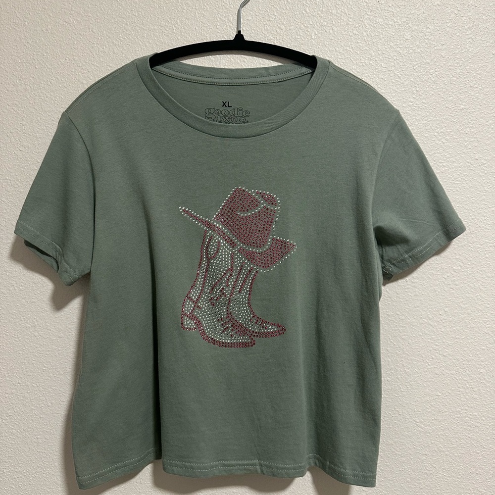Rhinestone Cowboy Boots Baby Tee Size XL